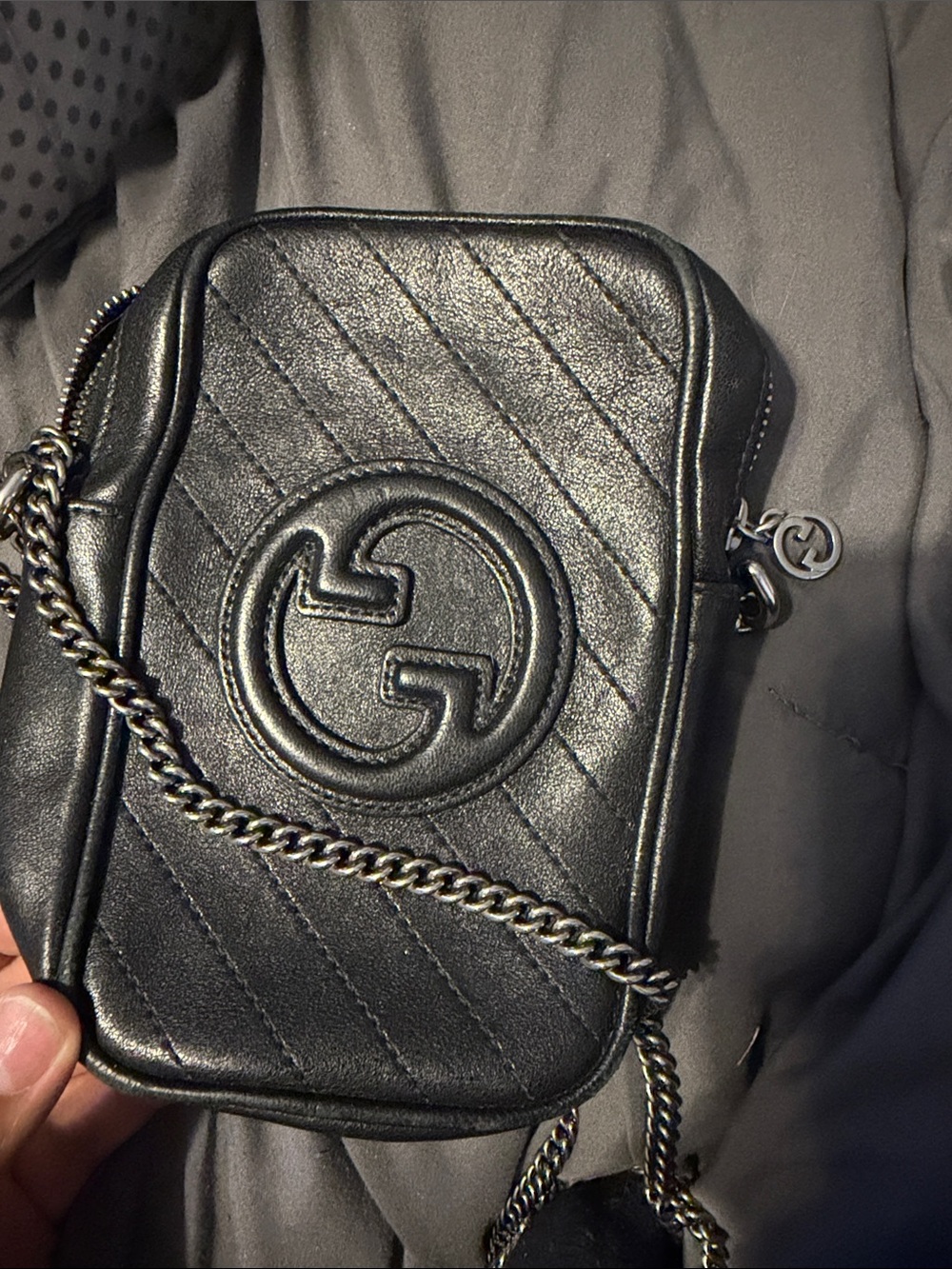 Gucci Black Quilted GG Belt Bag with Chain